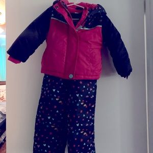 Toddler girl winter set coat and snow pants size 18 months gray and pink